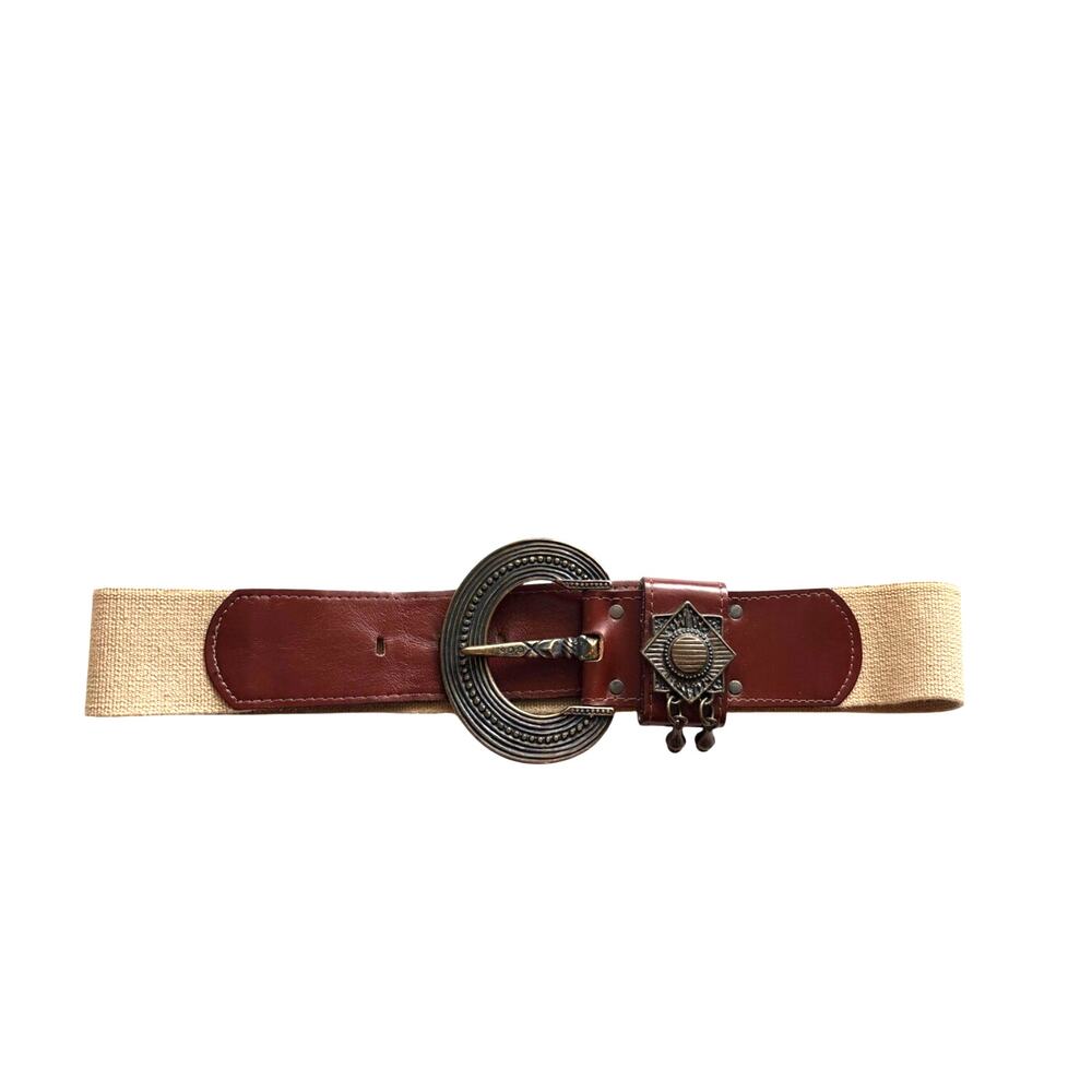 Units Vintage Statement Belt Partial Leather Brass Wide Medium Boho Medallion